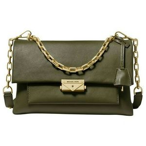 Michael Kors Cece Large Olive Leather Shoulder Bag